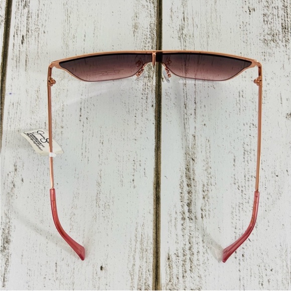 Jessica Simpson Rose Gold Metal Frame Square Shield Sunglasses Eyewear J6100 - Picture 8 of 14